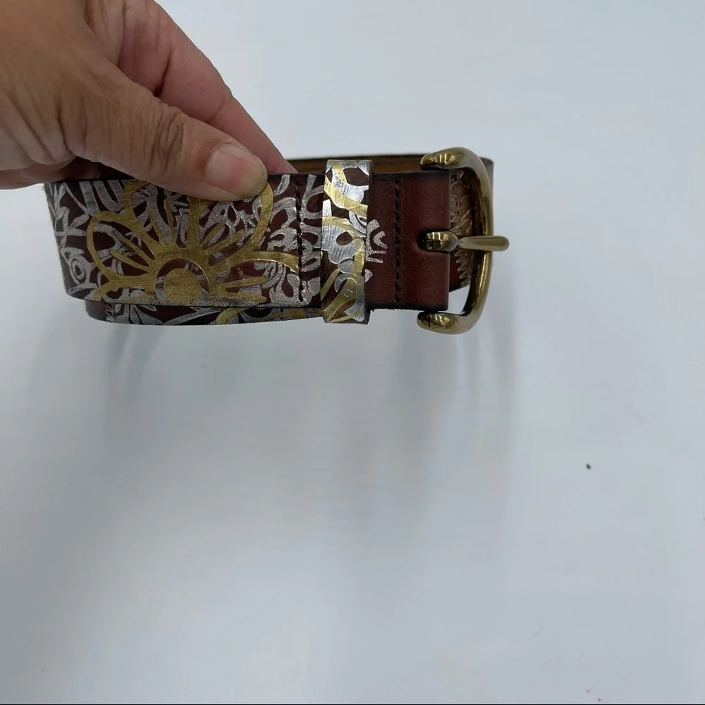 Fossil Embellished Leather Belt Grunge Boho